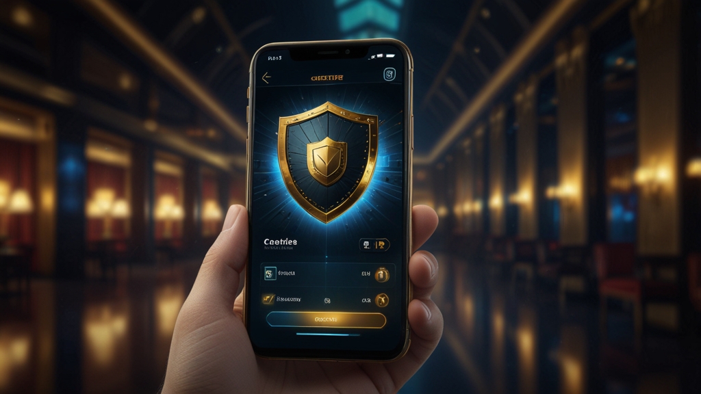 Smartphone mit Sicherheits- und Login-Symbolen in dunkler Casino-Optik