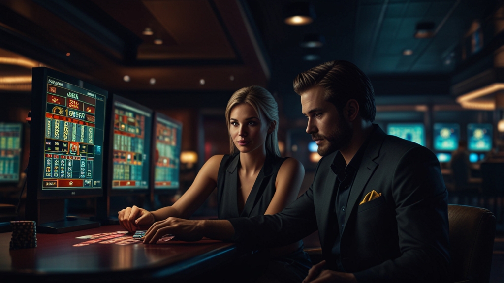 Zwei Spieler an Monitoren mit Erfahrungsbewertungen zu Auszahlungen im Casino-Umfeld