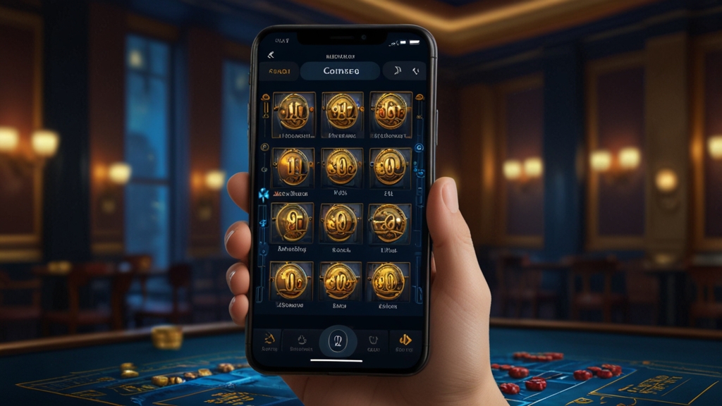Smartphone zeigt eine übersichtliche Casino-App mit dunklem Design
