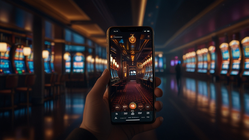 Hand hält Smartphone mit mobiler Casino-Oberfläche für iPhone und Android